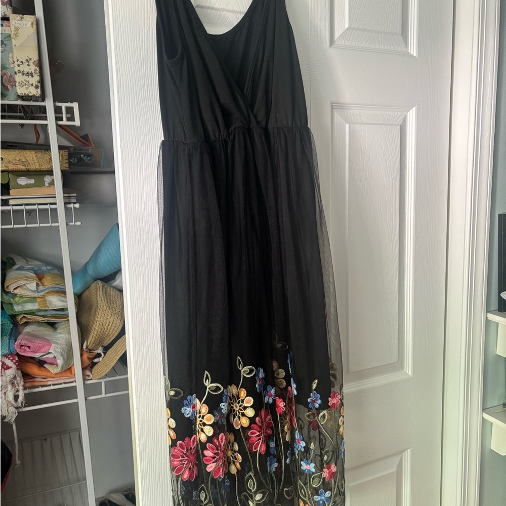 Floral Embroidered Black Dress